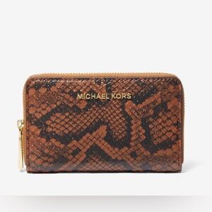 Michael Kors Small Snake Embossed Leather Wallet in Brown, NWT
